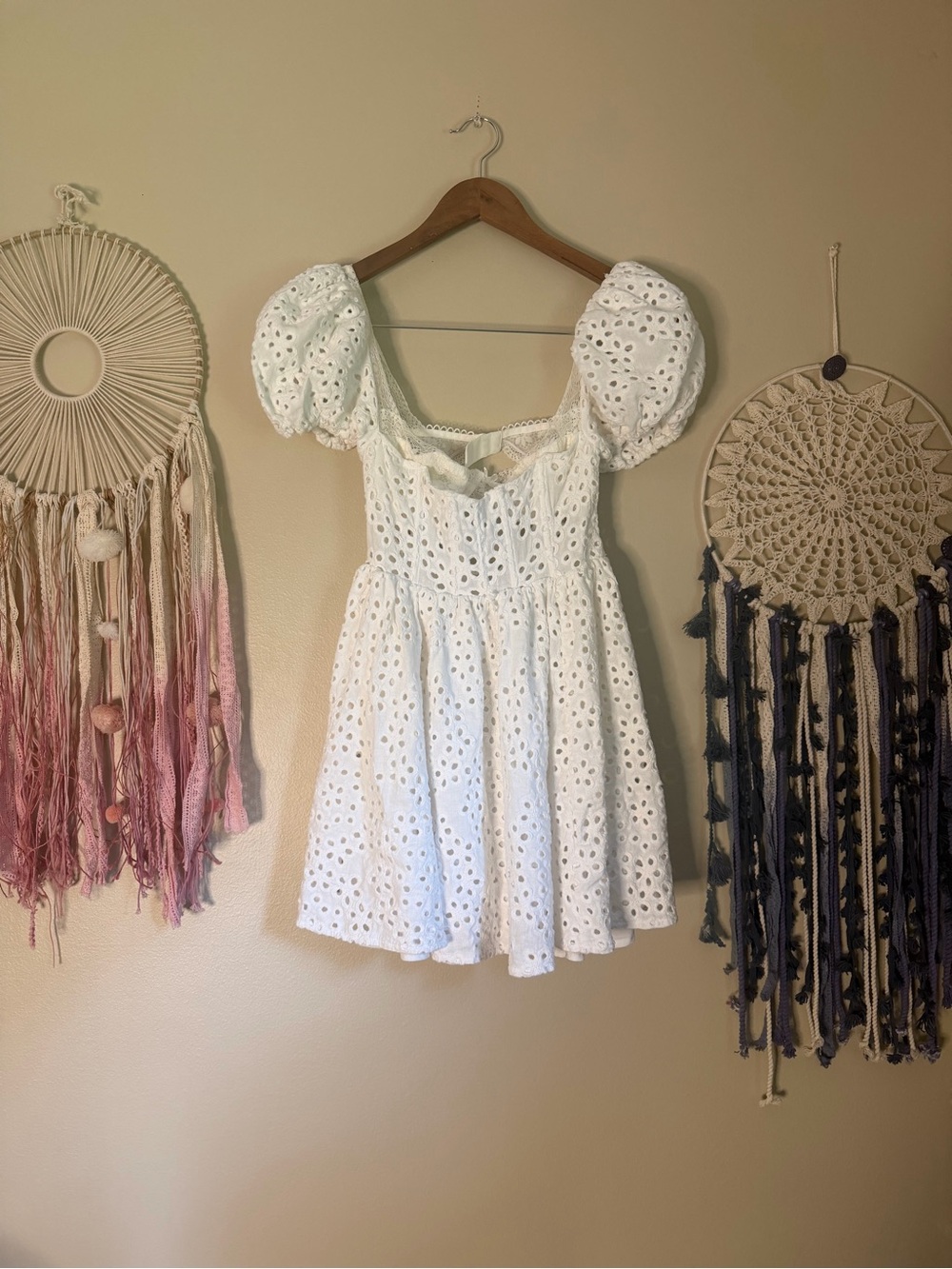 For Love & Lemons Becca Eyelet Mini Dress White Size XS - Picture 4 of 8